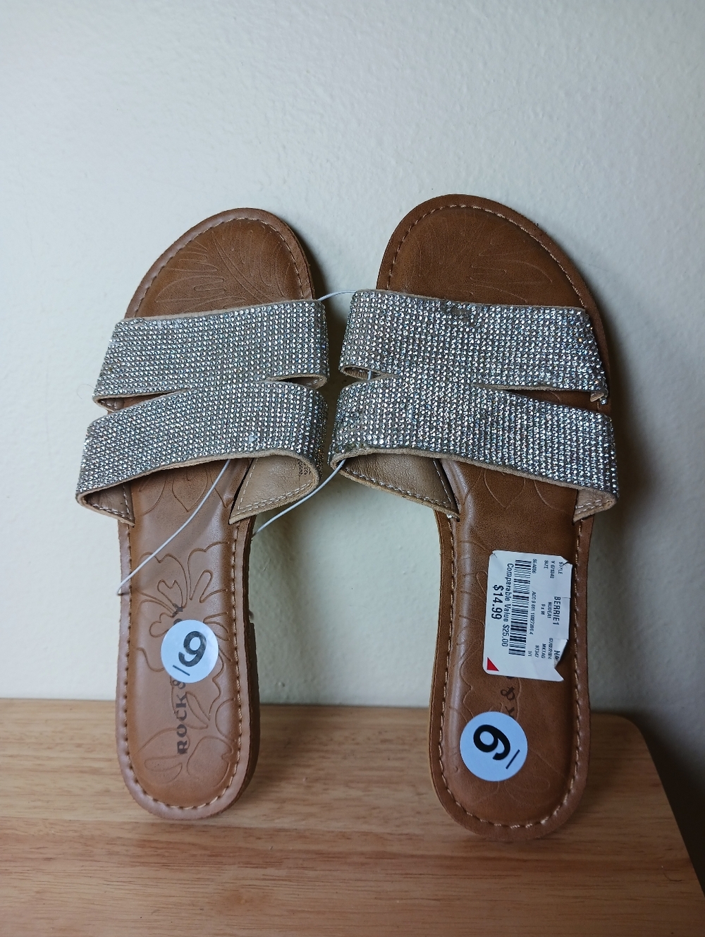 Rockport Sparkle Strap Brown Footbed Slide Sandals
